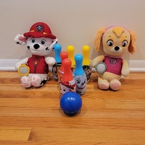 Paw Patrol Skye and Marshall Talking Snuggle Buddies and bowling set